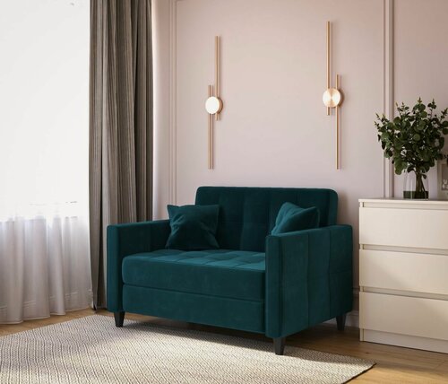 Изображение товара Диван прямой DiHall "Этро", спальное место 195х100, велюр, бирюзовый
