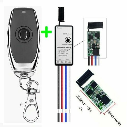 Радиоуправляемое реле DC 36V -24V 5В 12В 24В 2A с пультом 433 МГц Модуль мини твердотельного радиореле для LED освещения светодиодной ленты микро электродвигателей Беспроводной переключатель 800₽