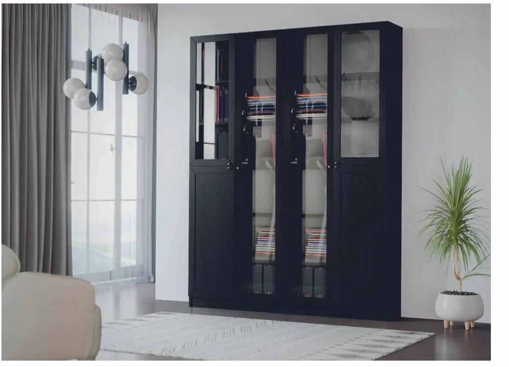 фото Книжный шкаф "Зевс" 4х створчатый | Венге ЛДСП | Фасады в рамочном профиле Венге