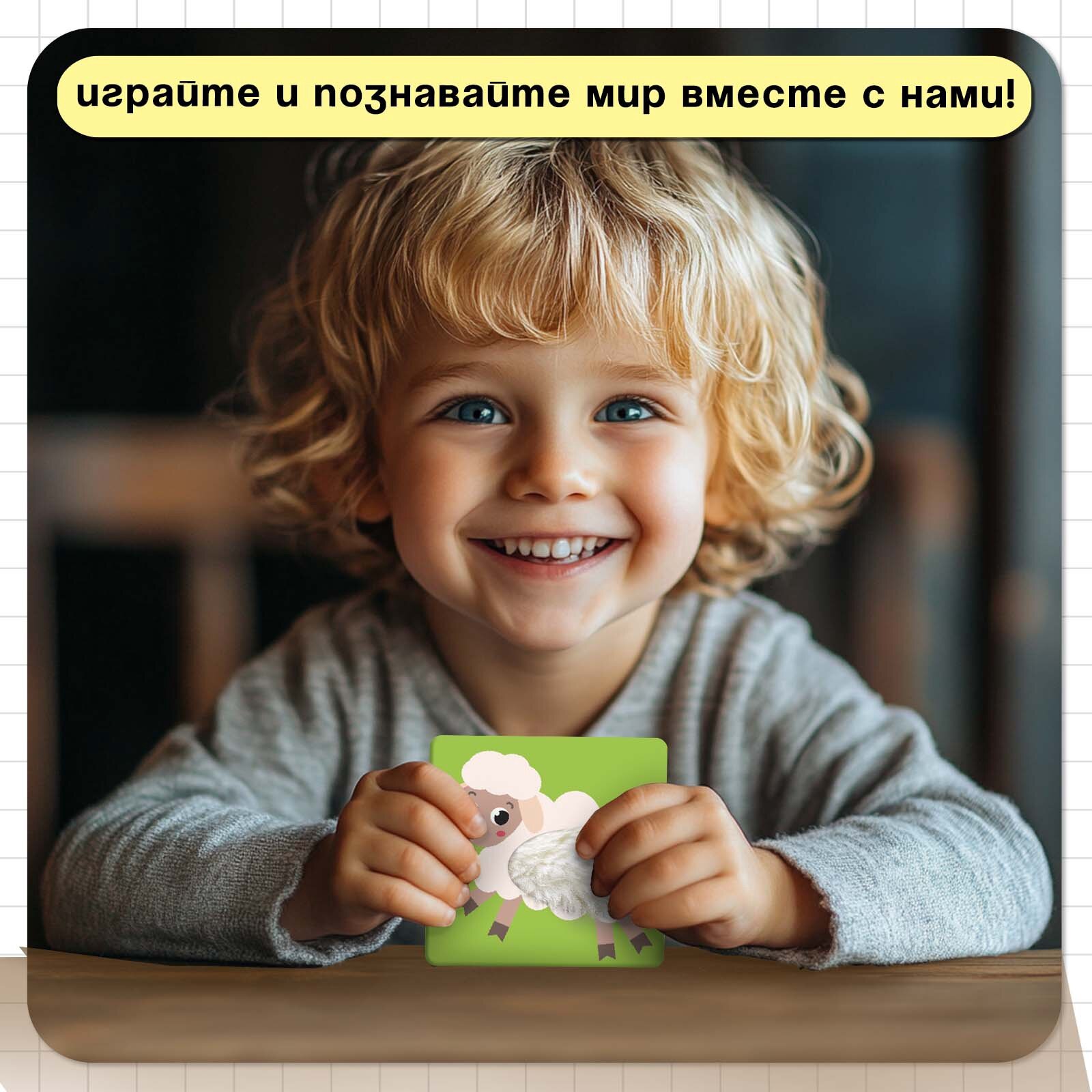 Развивающий набор "Тактильные карточки. Изучаем животных", 15 карточек, для детей и малышей — фото 1