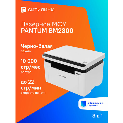 МФУ лазерный Pantum BM2300 черно-белая печать A4 цвет белый 13111₽