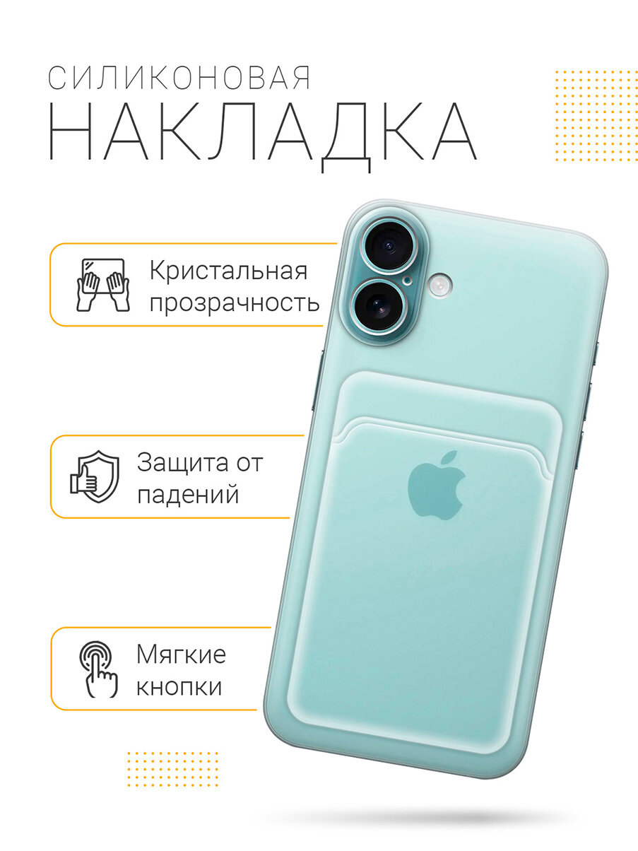 Силиконовый чехол на Apple iPhone 16 Plus с карманом для карты прозрачный — фото 1