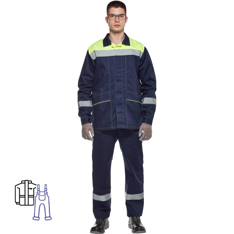 Костюм рабочий КНР летний мужской л35-КПК синий лимонный размер 56-58 рост 182-188 см (л35-КПК муж син/лимон)