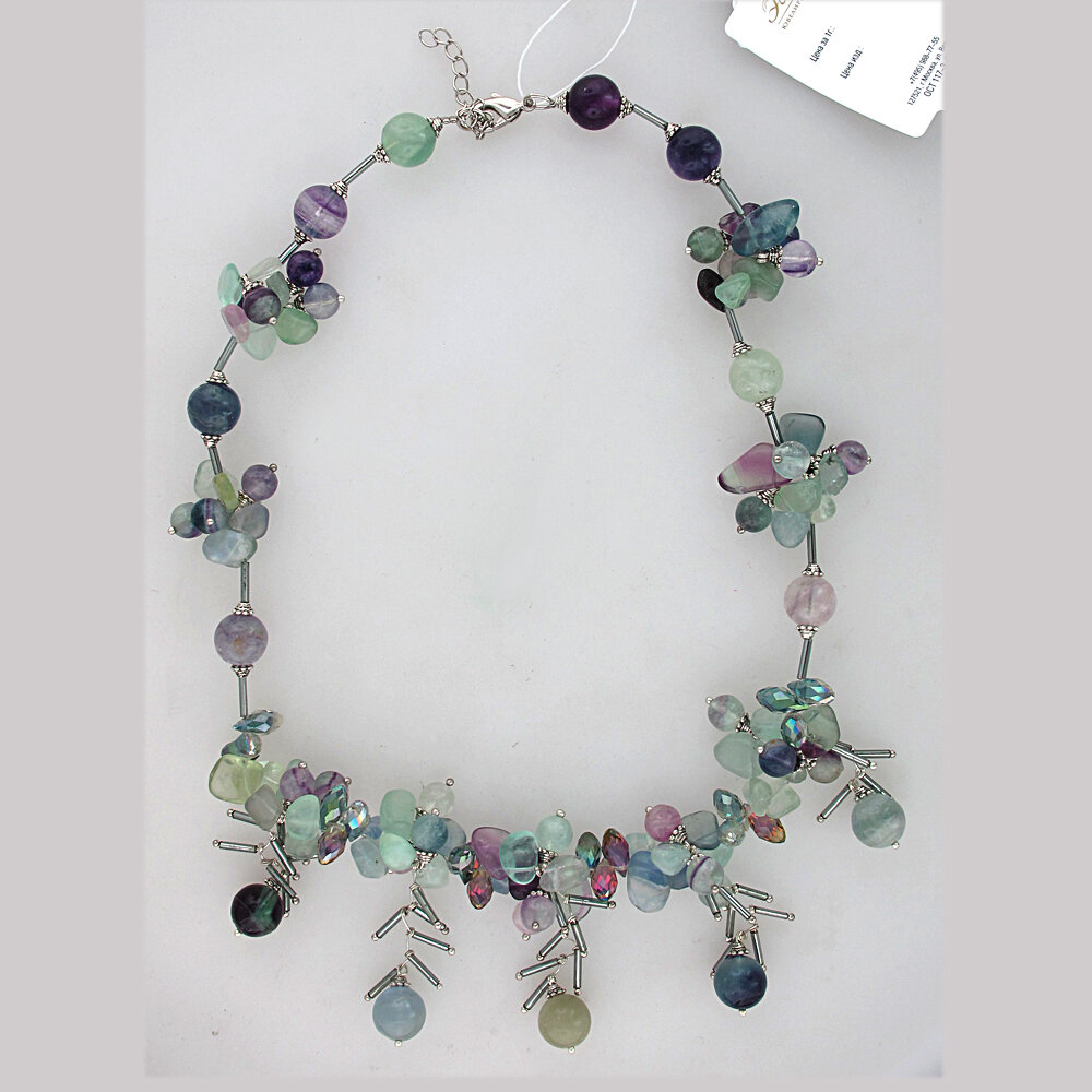 Колье, нефрит, агат, циркон