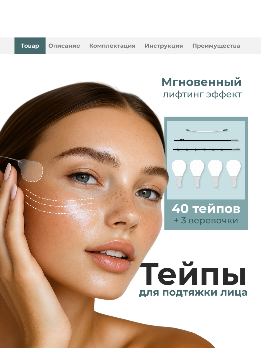 Тейпы невидимки для лица и глаз лисий взгляд REVOLUT, прозрачные, 40 шт