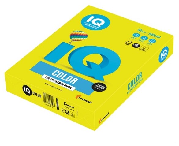 Бумага IQ "Color neon" А4, 80г/м2, 500л. (желтый неон), 83745