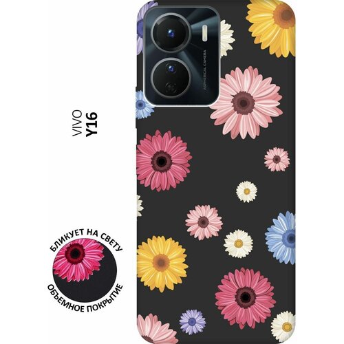 Матовый чехол Gerberas для Vivo Y16 / Виво У16 с 3D эффектом черный матовый чехол lovely fingerprints w для vivo y16 виво у16 с 3d эффектом черный