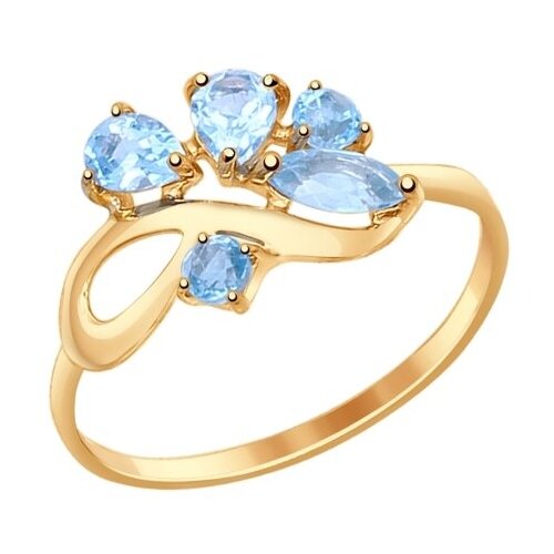 Кольцо SOKOLOV, красное золото, 585 проба, топаз, размер 17, голубой кружевное кольцо с голубыми топазами в позолоте secrets jewelry