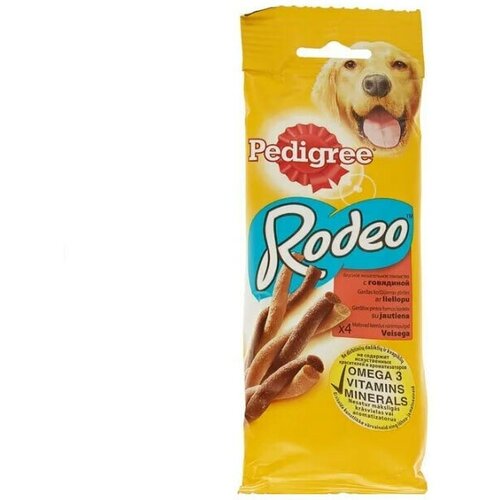 PEDIGREE Rodeo лакомство для собак мясные косички, 70г, 3 шт. pedigree лакомство джамбоун jumbone с говядиной и домашней птицей 0 16 кг 18 шт