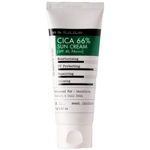 Derma Factory Успокаивающий солнцезащитный крем для лица с экстрактом центеллы азиатской Cica 66% Sun Cream SPF 40 PA+++, 70г