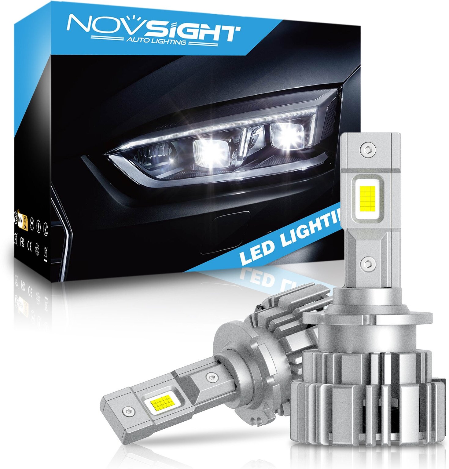 Светодиодная лампа Novsight DH D2 замена ксенона цоколь P32d-2 P32d-3 70Вт 2шт 20000Лм 6500К белый свет LED автомобильная
