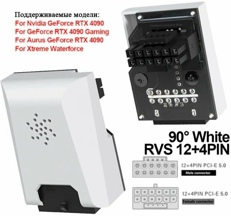 12VHPWR PCie 50 угловой адаптер 90 градусов белый RVS