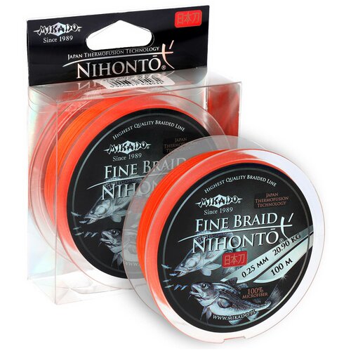 Mikado, Плетеный шнур Nihonto Fine Braid, 100м, 0.35, 33.40кг, Orange