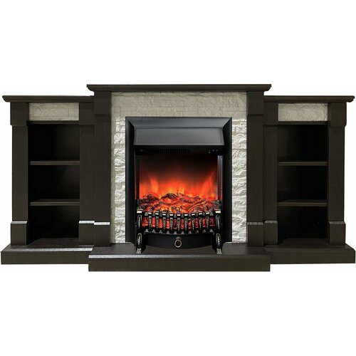 Электрокамин FlameKamin Моника Lux BL M2 с очагом Fobos (камин электрический с тумбами и полками)