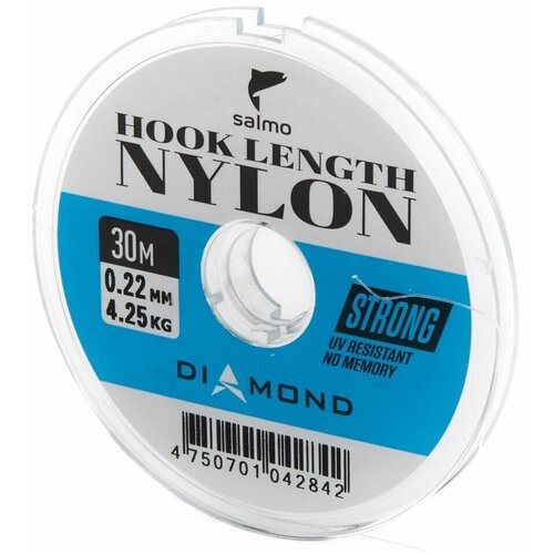 монофильная леска для рыбалки рыболовная для поводков diamond hook length nylon salmo 30м 0 25мм Леска поводочная монофильная Salmo Diamond HOOK LENGTH NYLON 30м/0,22мм