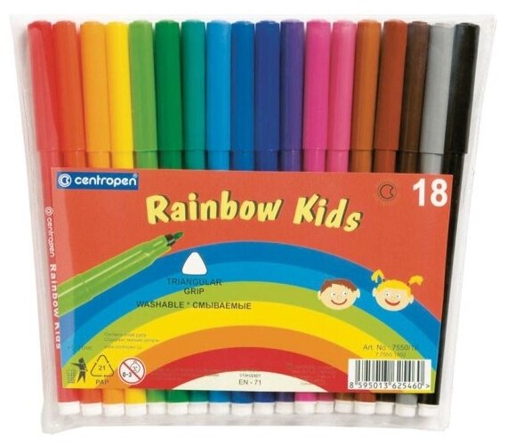 Фломастеры Centropen "Rainbow Kids", 18 цветов, ПВХ уп.