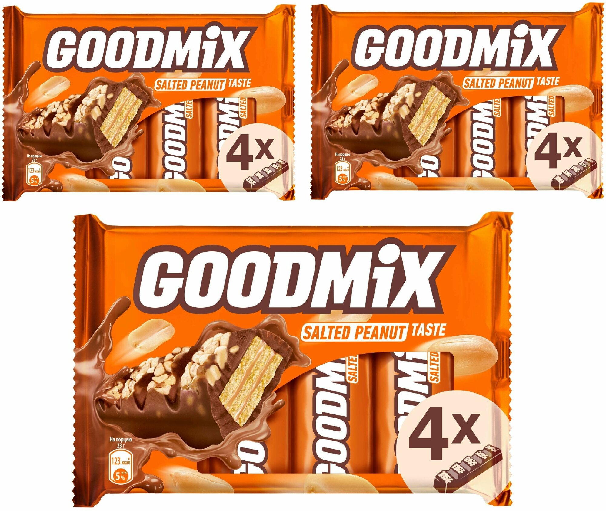 Конфеты, "GOODMIX", с хрустящей вафлей и вкусом солёного арахиса, декорированные, 92г 3 шт - фотография № 1