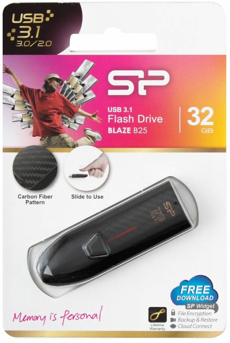 Флешка USB SILICON POWER Blaze B25 32Гб, USB3.0, черный [sp032gbuf3b25v1k] - фото №5