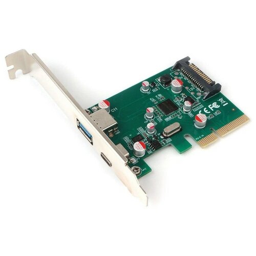 Контроллер USB3.1 Gembird SPCR-02 PCI-Express на USB Type-C + USB Af 3.0 внешние, чипсет Asmedia ASM1142 контроллер usb3 0 orient vl 3u2pe pci express на 2 usb af внешних via vl806 разъём доп питания