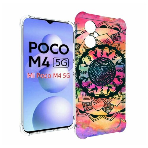 Чехол MyPads яркая абстракция круглый цветок для Xiaomi Poco M4 5G задняя-панель-накладка-бампер