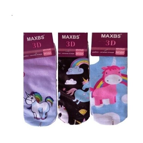 Носки MAXBS для девочек, 3 пары, размер универсальный, мультиколор