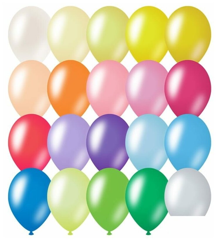 Воздушные шары MESHU, 100шт, 12" (30см), металлик, 20 цветов (MS_31622)