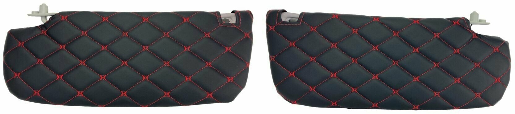 фото Чехлы на козырьки лада Гранта, Датсун, Калина 1-2 (к-т) декоративный черный ромб, красная нить