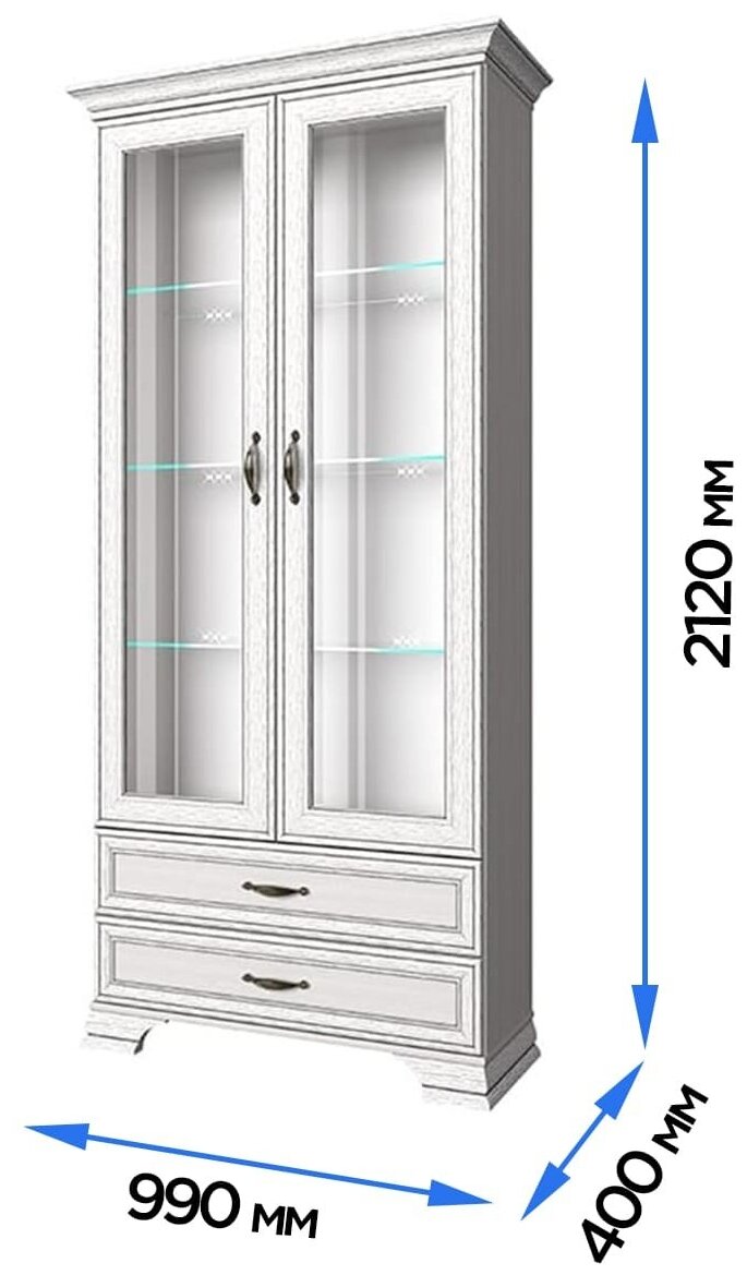 Шкаф-витрины Anrex Шкаф с витриной 2V2S, TIFFANY, цвет вудлайн кремовый - фотография № 6