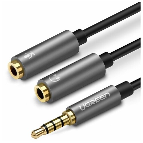 Разветвитель Ugreen AV141 (30619) 3.5mm male to 2 Female Audio Cable (20 см) чёрный / серый ugreen адаптер ugreen av141 30620