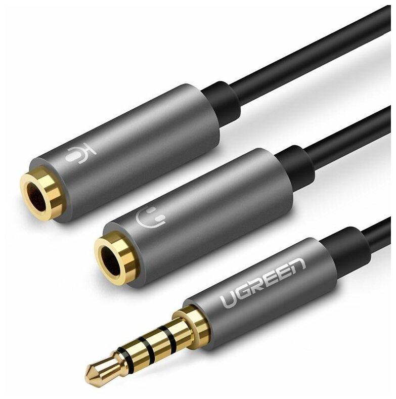 Разветвитель Ugreen AV141 (30619) 3.5mm male to 2 Female Audio Cable (20 см) чёрный