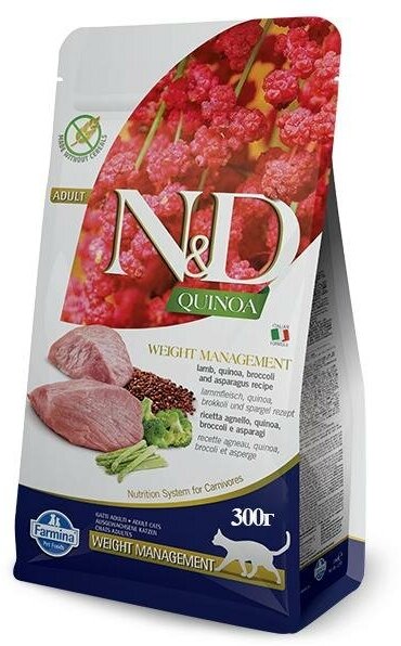 Farmina N&D GF QUINOA WEIGHT MANAGEMENT LAMB беззерновой для кошек ягненок и киноа для контроля веса, 300г 0.3 кг