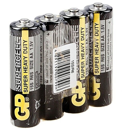 GP Батарейка солевая GP Supercell Super Heavy Duty, AA, R6-4S, 1.5В, спайка, 4 шт.