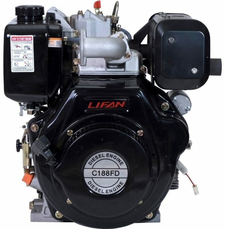 Двигатель дизельный Lifan Diesel C188FD D25 6A (10.6л.с., 456куб. см, вал 25мм, ручной и электрический старт, катушка 6А)