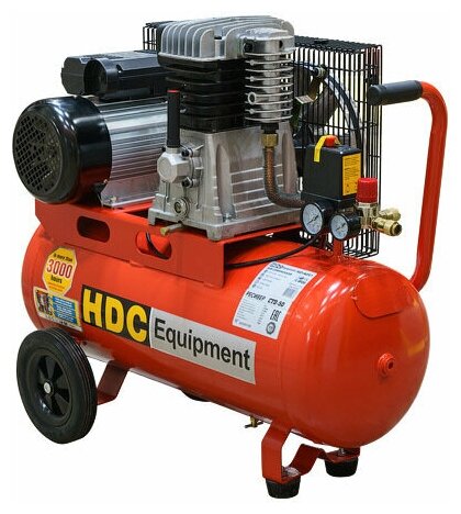 Компрессор воздушный масляный HDC HD-A051 (396 л/мин, 10 атм, ременной, ресив. 50 л, 220 В, 2.20 кВт)
