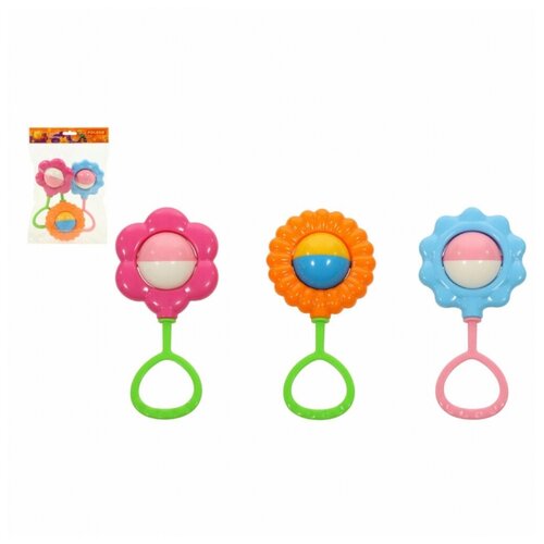 фото Набор погремушек полесье цветочек (3 шт) розовый/оранжевый/голубой/зеленый