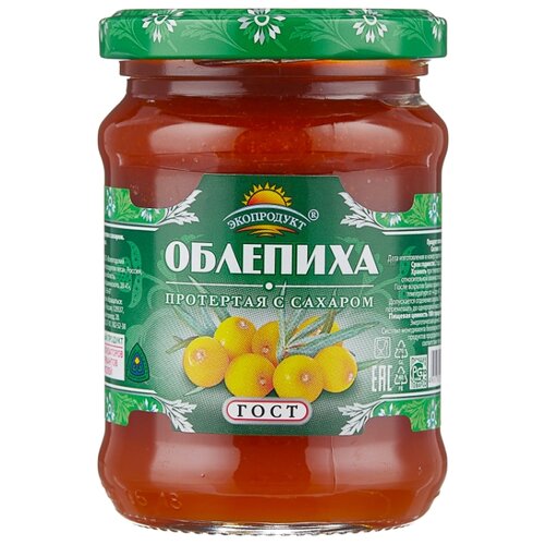 фото Протертая облепиха Экопродукт с сахаром, банка 320 г