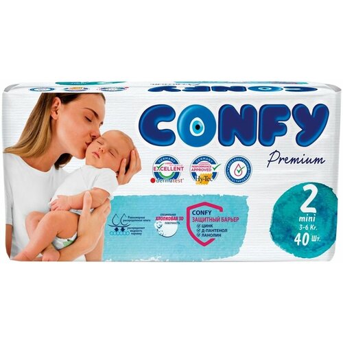 фото Подгузники confy premium размер 2 3-6кг 40шт х 2шт