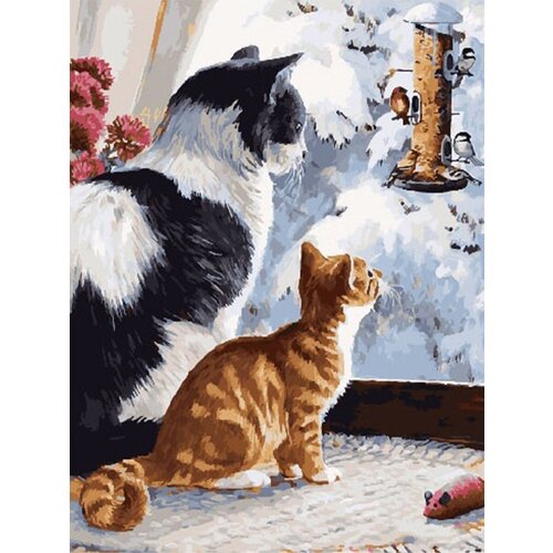 картина по номерам зеленоглазая рыжая кошка с котёнком на стену Картина по номерам Кошка с котёнком 40х50 см Hobby Home