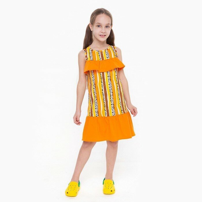 Luneva Сарафан для девочки, цвет светло-бежевый/оранжевый, рост 104 см
