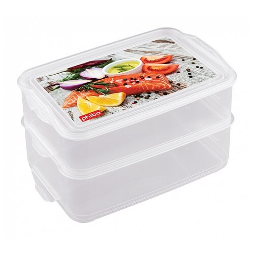 фото Phibo комплект контейнеров food system для продуктов с декором 2 шт. 1л+1.6л прозрачный с рисунком