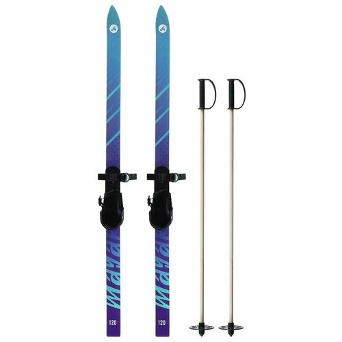 Лыжный комплект, 120 см, c креплениями с резиновой пяткой и палками длиной 90 см, цвета микс