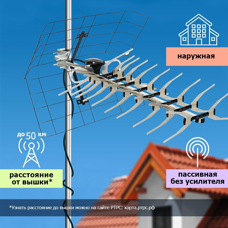 антенна для тв наружная dvb-t2, 14дб (rx-412), rexant 34-0412 - фото №2