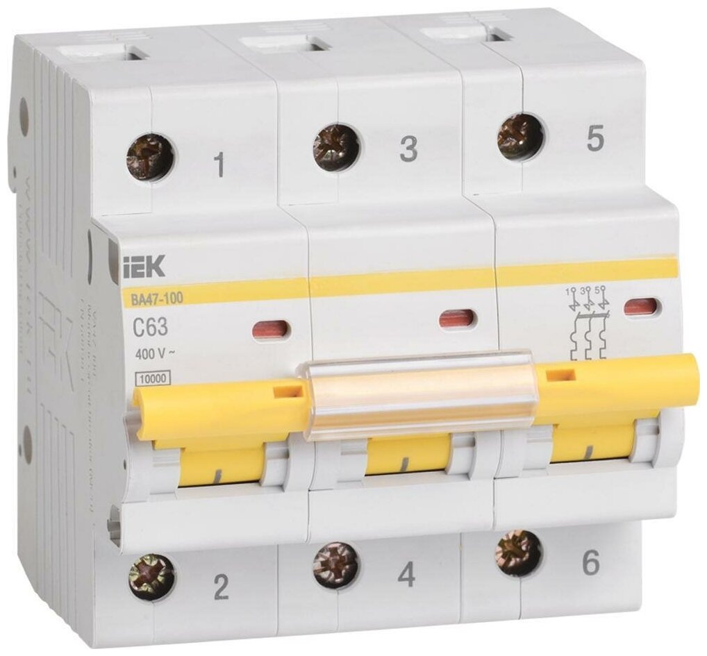 Выключатель автоматический модульный 3п C 63А 10кА ВА47-100 ИЭК