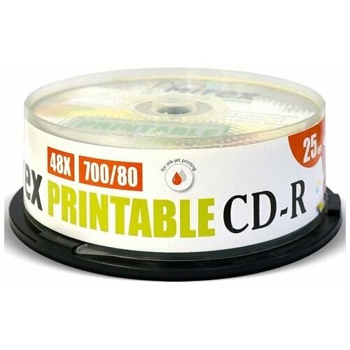 Диск CD-R Mirex 700Mb 48x Cake Box Printable (25шт) (200932) диск mirex cd rw 700mb 12x cake упаковка 50 шт