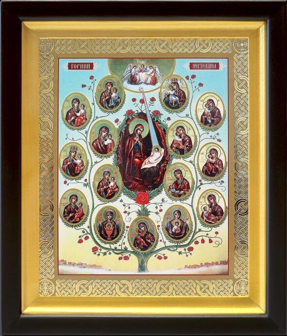 Древо Пресвятой Богородицы, икона в деревянном киоте 19*22,5 см