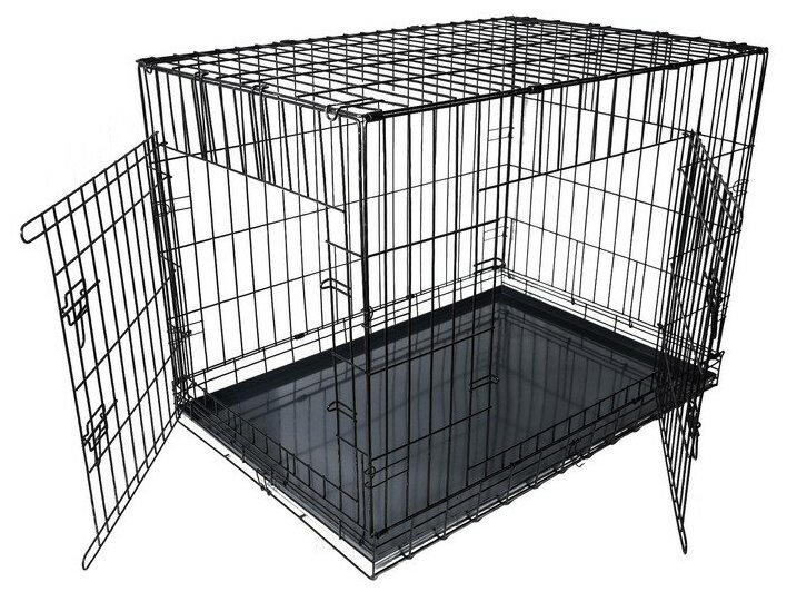 Клетка DogiDom для собак №6 с металлическим поддоном складная 121 х 78 х 83 см черная
