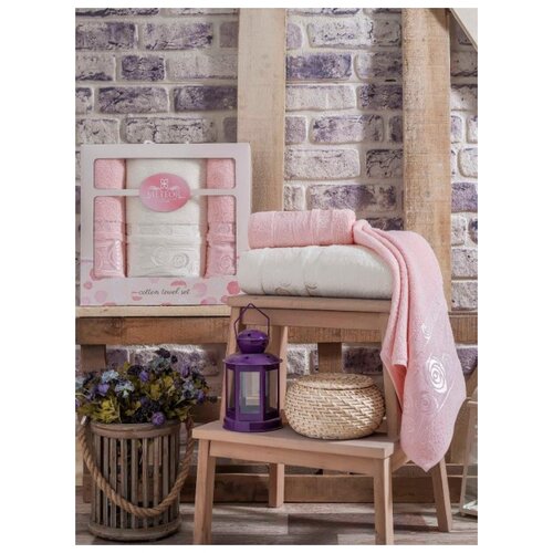 фото Набор полотенец "rose garden" махра; 8503-персиковый; размер: 50 х 90 (2 шт) + 70 х 140 (1 шт) meteor