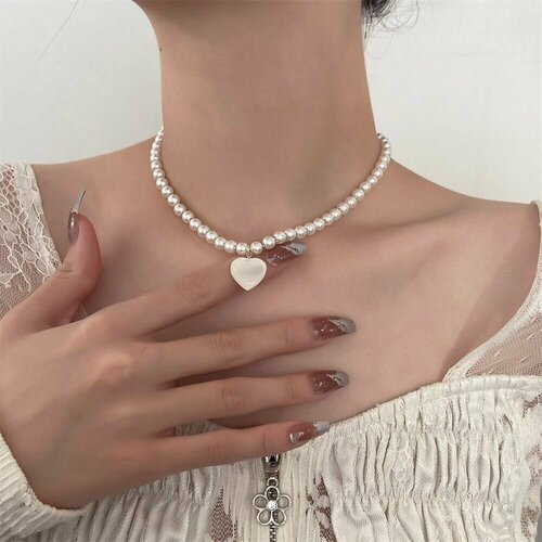 Колье женское бижутерия жемчужное с кулоном/alvi lovely/ ожерелье с сердцем