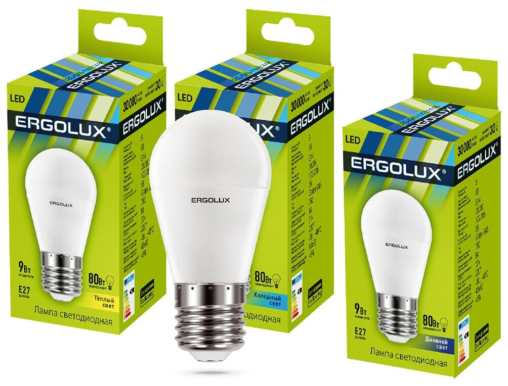 Ergolux LED-G45-9W-E27-4K (Эл.лампа светодиодная Шар 9Вт E27 4500K 172-265В)