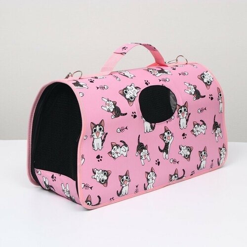 Сумка-переноска каркасная Играющие котики, размер L, 53х21х29 см, розовая сумка переноска пижон каркасная жираф размер l 53х21х29 см